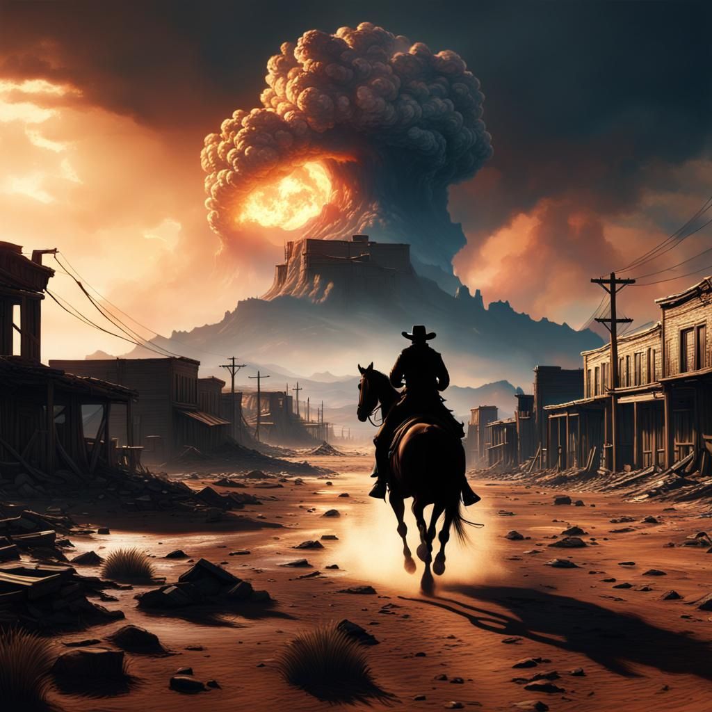 Cowboy Rides Through Nuclear Wasteland: Matte Painting