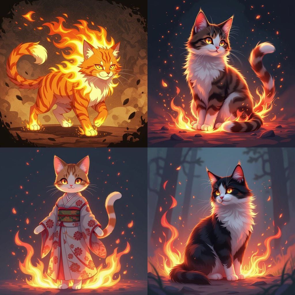 Fiery Feline: An Anime-Style Digital Creation