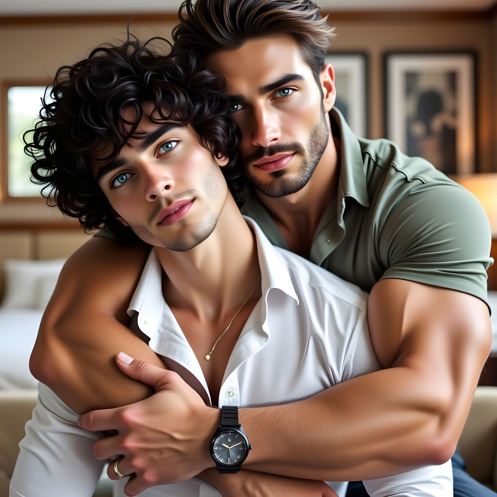 Intimate Portrait of Two Men in Photorealistic Style