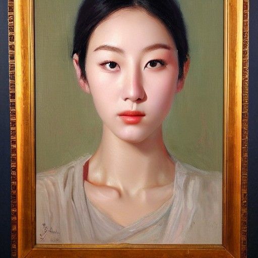 Beautiful Korean Woman Portrait in Oil Paint Style