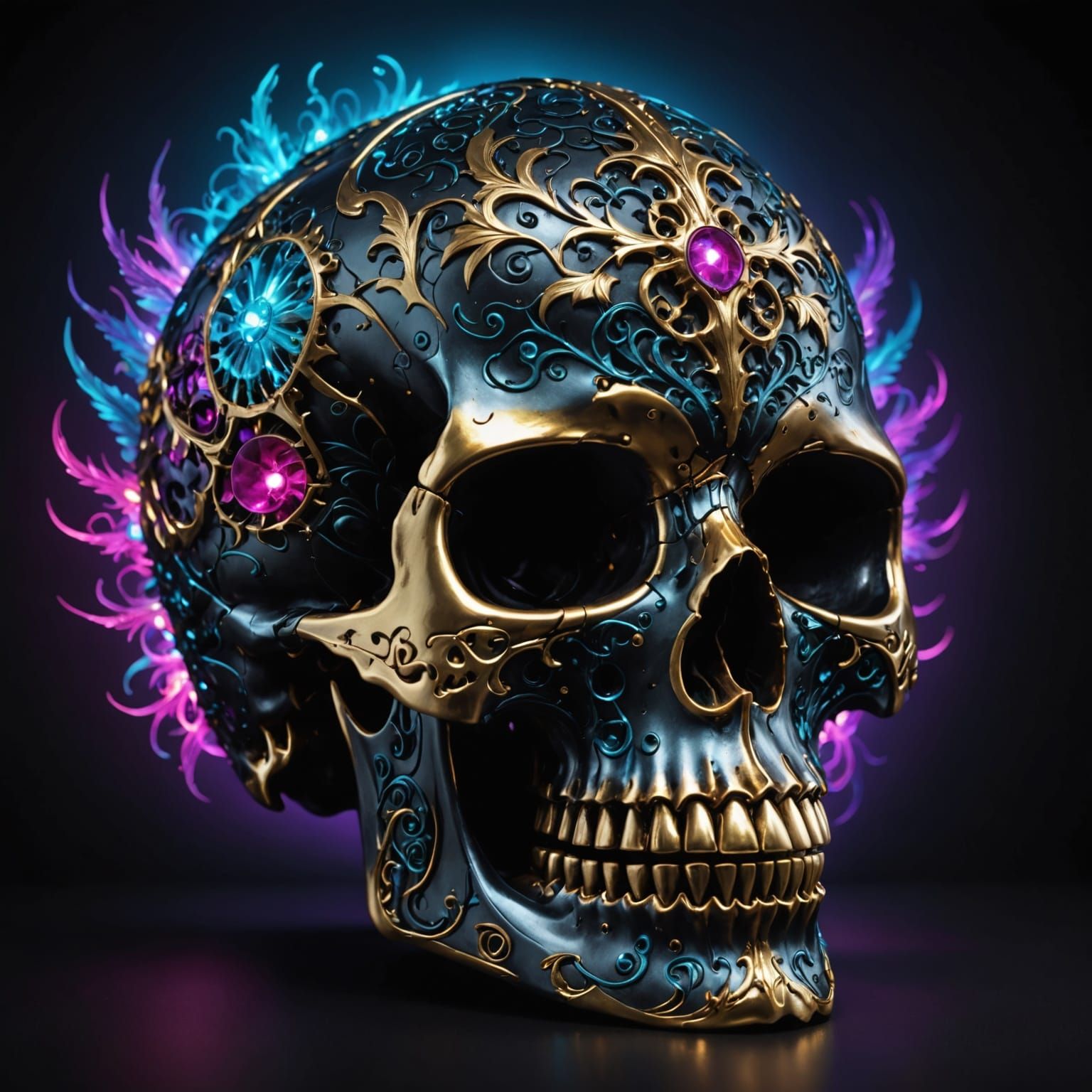 Intricate Human Skull with Ethereal Landscape