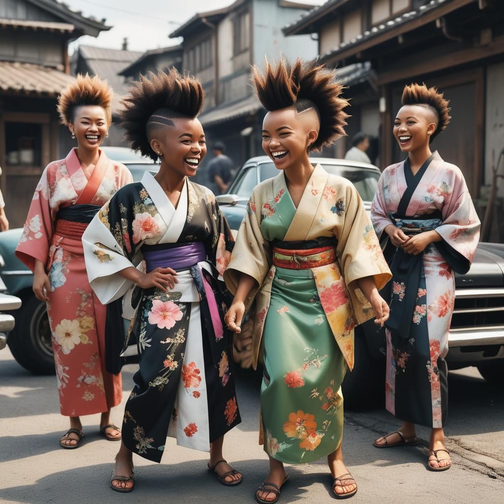 Laughing Girl with Mohawk and Kimono