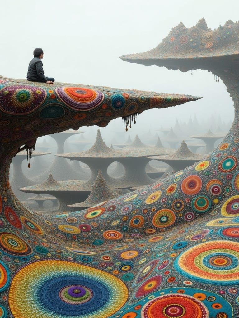 Surreal Landscape with Fractals and Escher-Inspired Spires