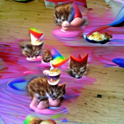 Kittens Celebrate with Tuna Cakes in Psychedelic Style