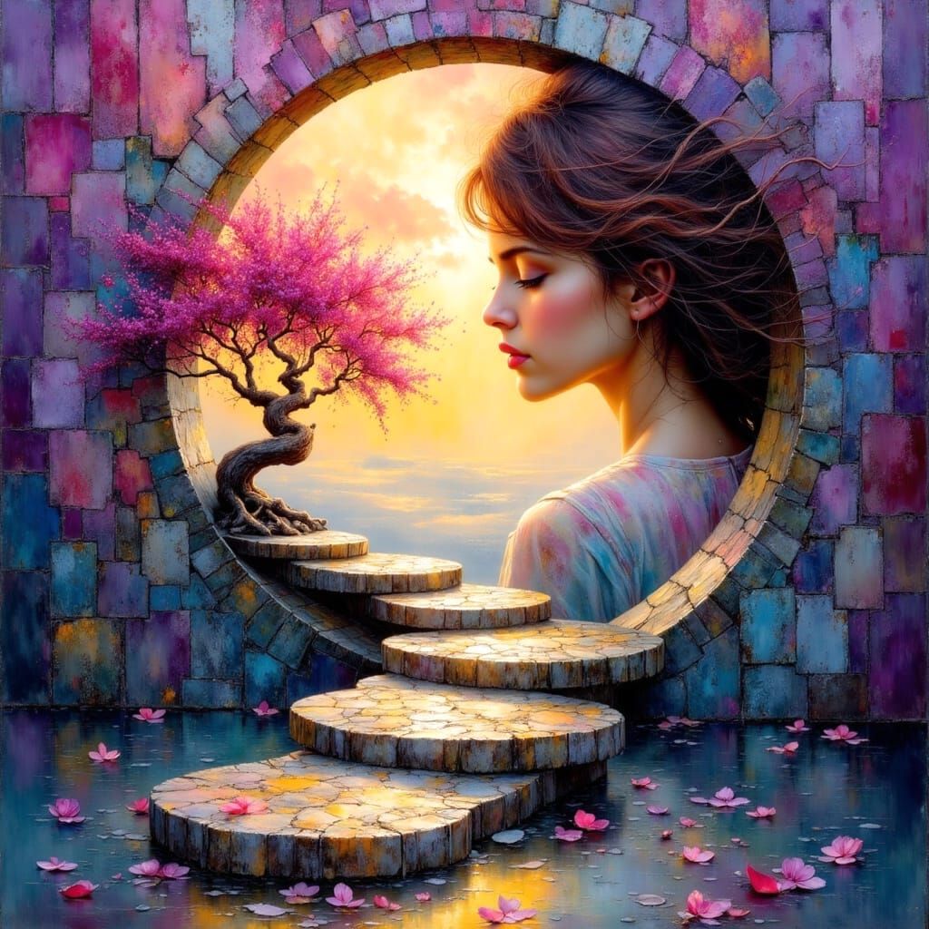 Surreal Stepping Stones to Bonsai Portal, Impasto Oil