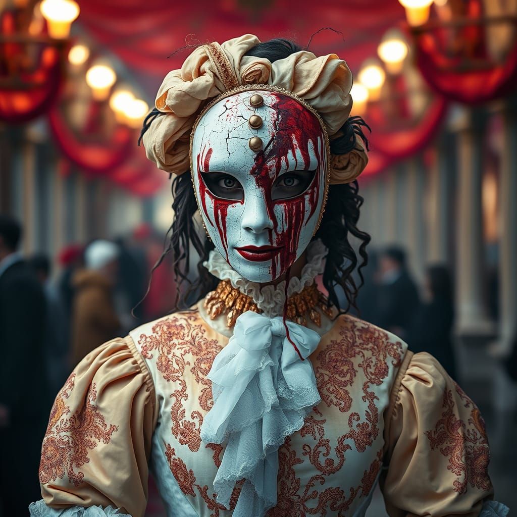 Venetian Woman in Mask at Carnival, Dark Surrealism