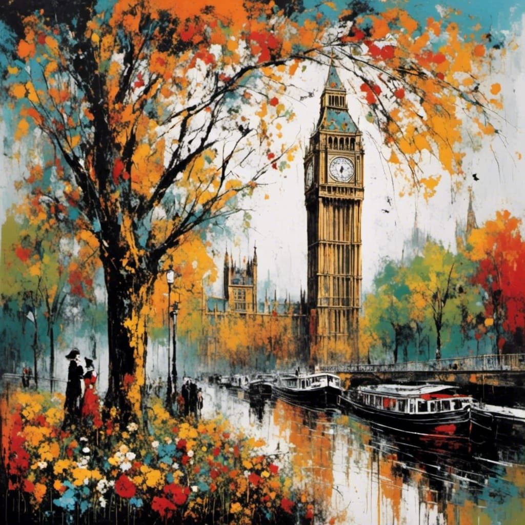 Big Ben Tower in Neo-Expressionist London Quarter