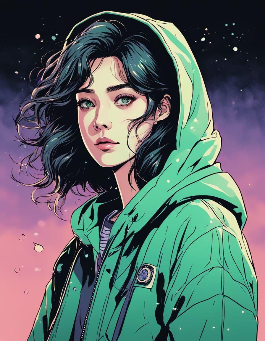 Serene Girl in Pastel Lavender Hoodie and Denim Jeans