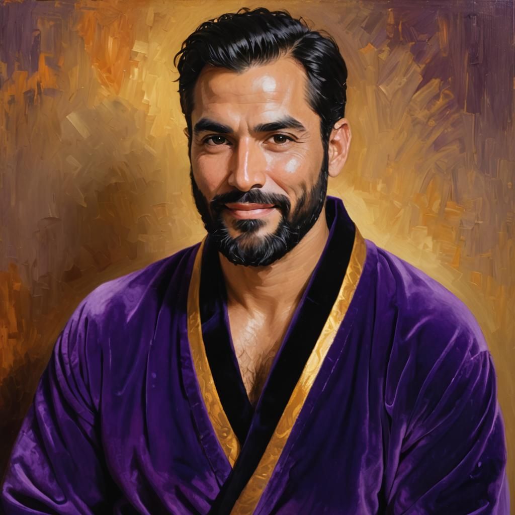 Smiling Man in Purple Robe: Impressionist Portrait