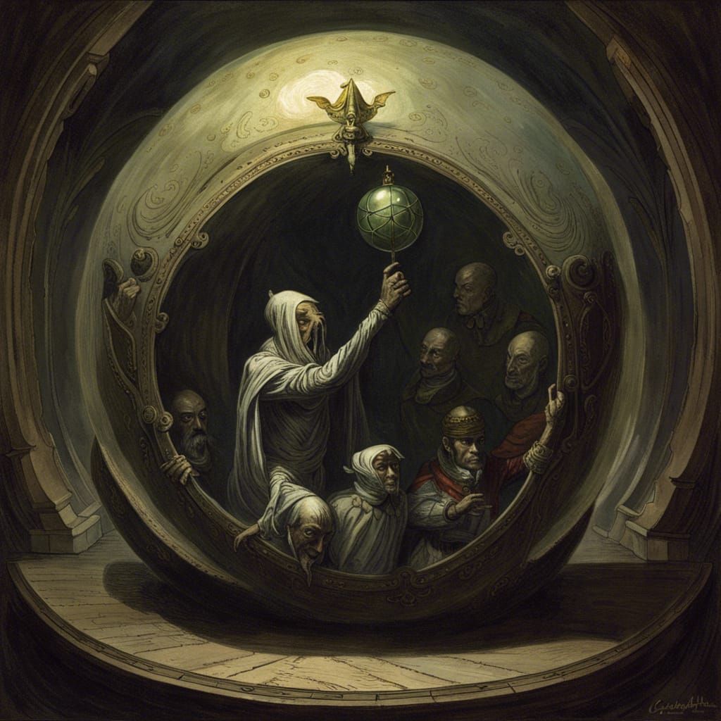 Nyarlathotep is trapped in a glass sphere that is being held...