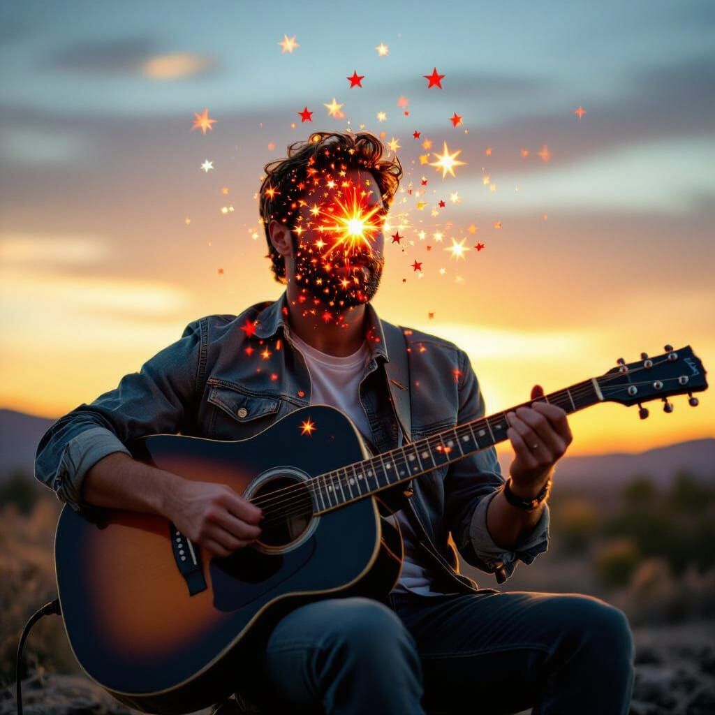 Acoustic Guitarist Melts into Sunset with Dispersion Effect