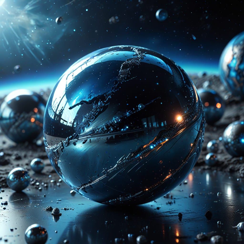 Chrome Orbital Masterpiece in Vibrant Blue and Silver