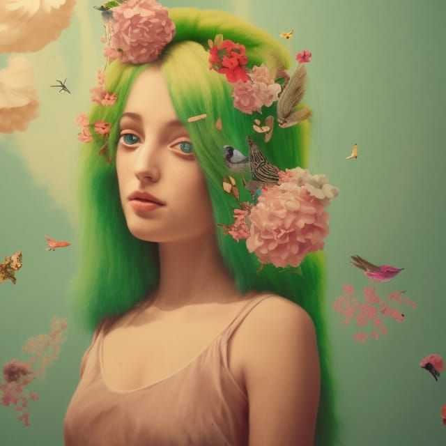 Pastel Jungle Girl: A Paper Art Collage