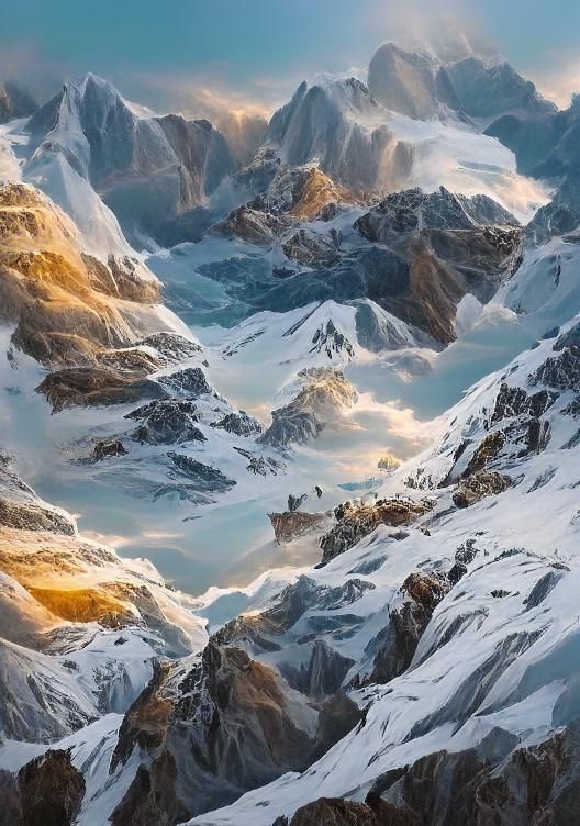 Majestic Snow Capped Peaks in Golden Light