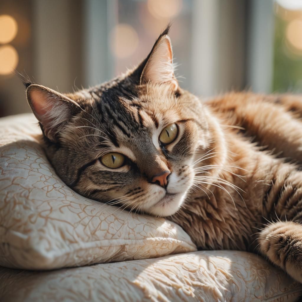 Sleeping Cat Portrait in Soft Morning Light