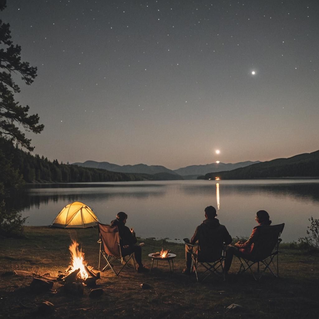 Couple Camping and Fishing Under the Stars