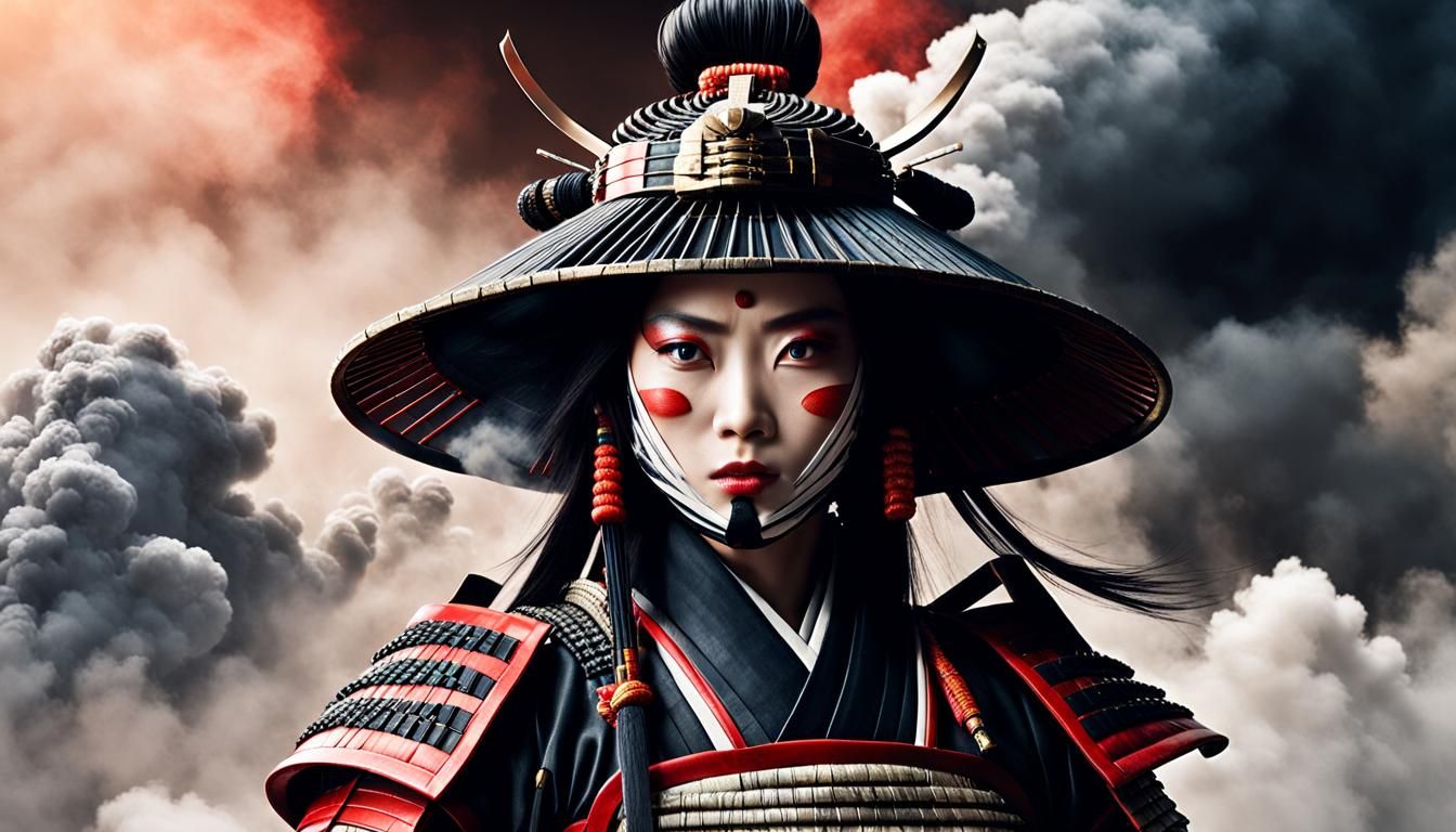Ethereal Female Samurai in Smoke Armor
