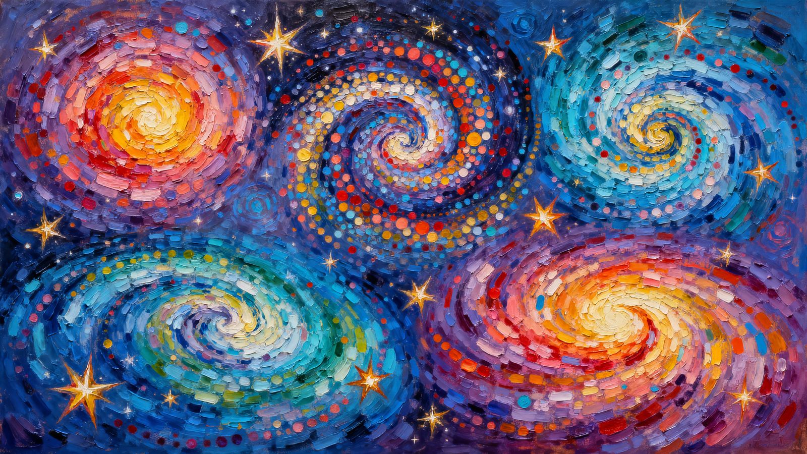 Cosmic Vortexes Swirling in Vibrant Impasto Oil Paint