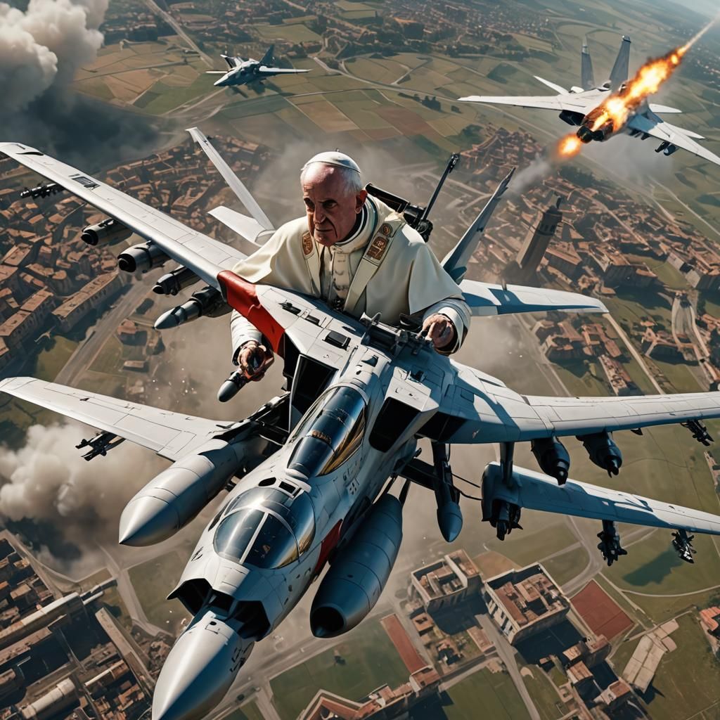Pope Piloting F-117 Aircraft in Detailed Painting