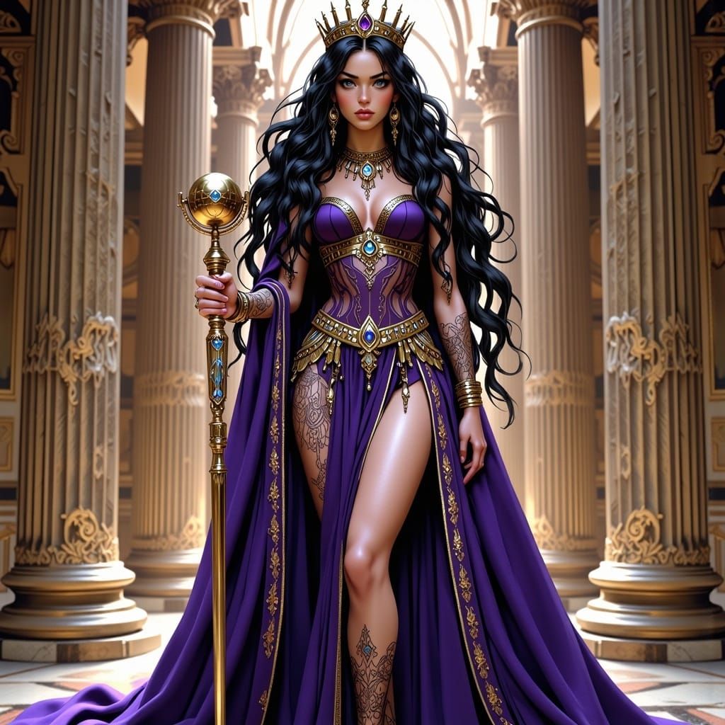 Regal Queen in Marble Hall, Anime Style