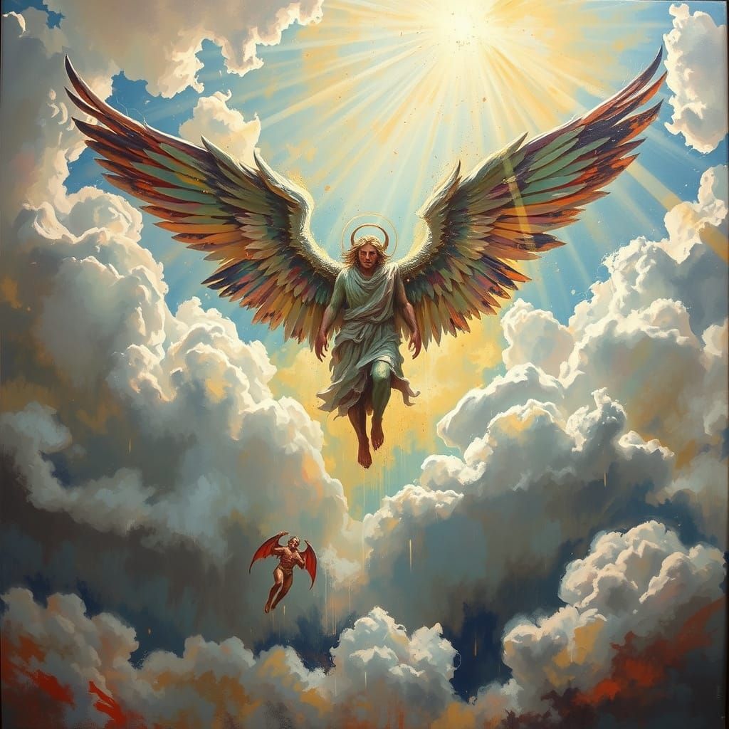 Angels Soar as Darkness Fades in Vibrant, Expressive Abstrac...