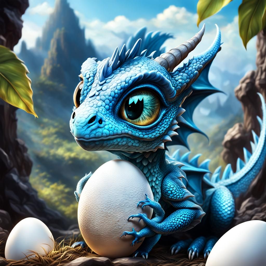 Cute Blue Dragon Hatching: Digital Matte Painting