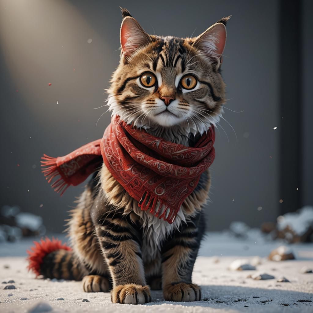 Cute Cat in Red Scarf, Data-Driven Abstract Style