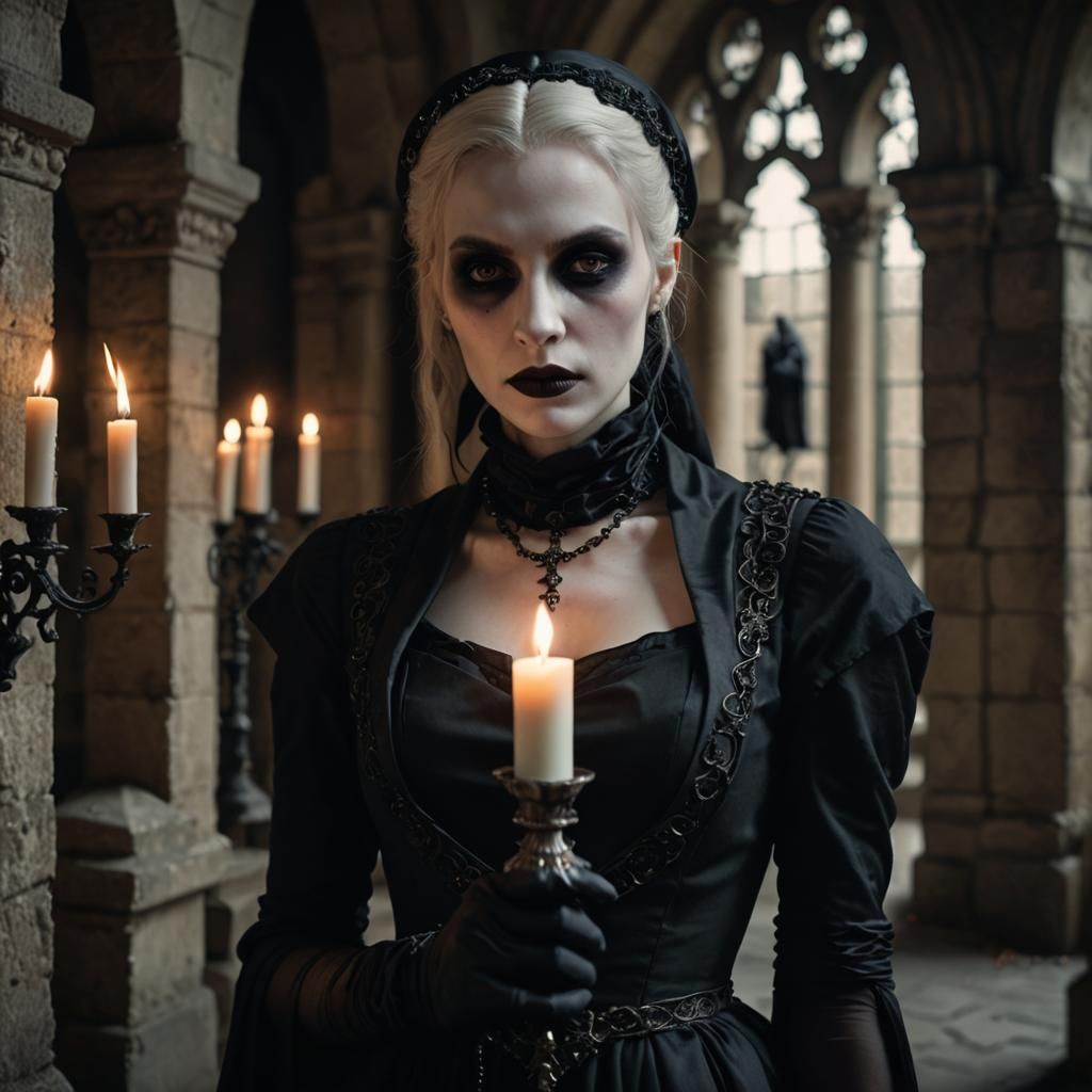 Gothic Vampire Portrait in Crypt with Candelabra