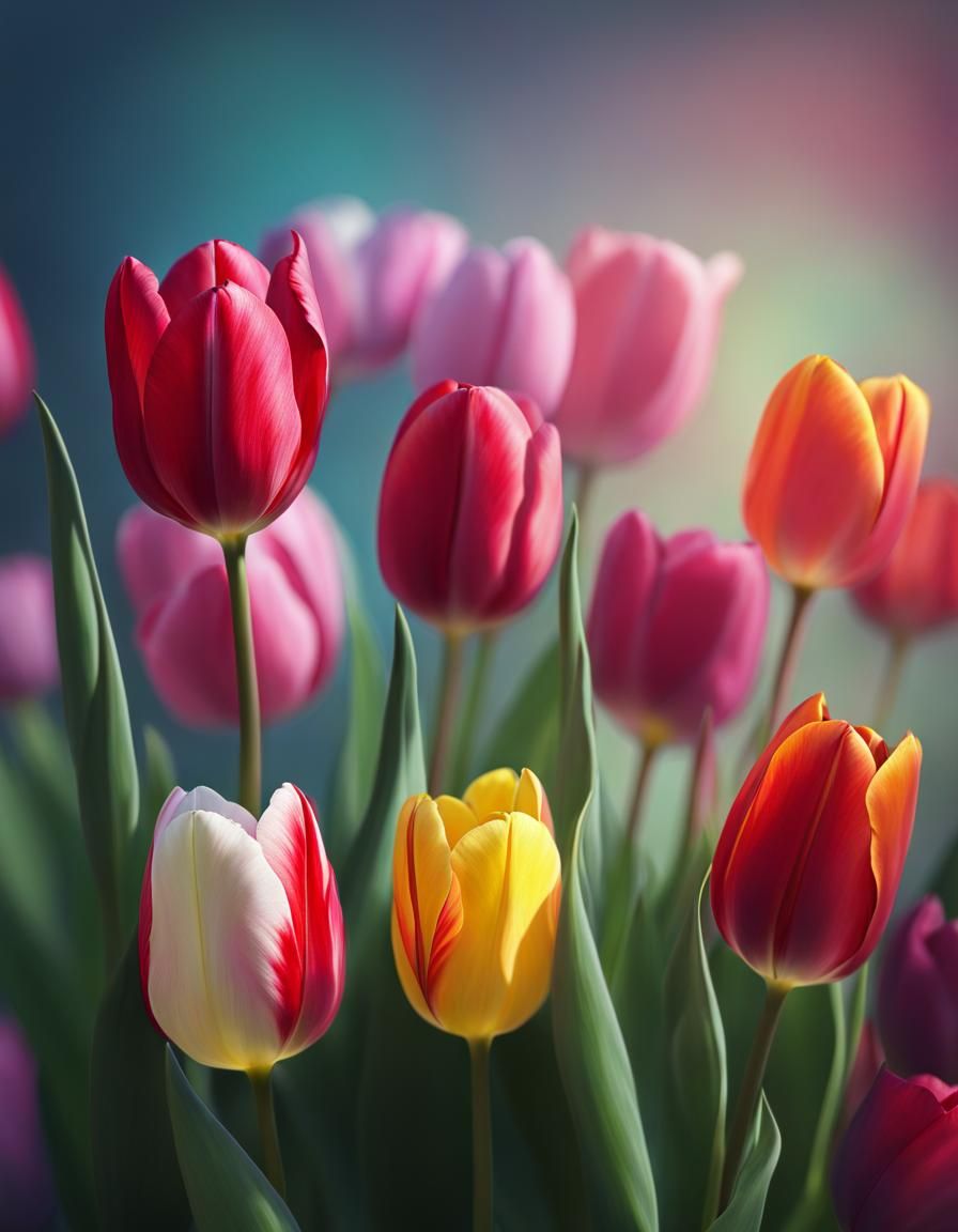 Vibrant Tulips Oil Painting on Canvas