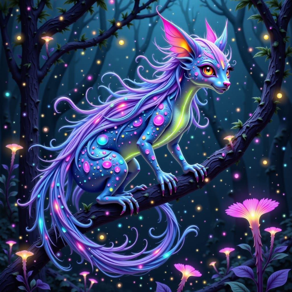 Bioluminescent Creature in Lush Alien Forest