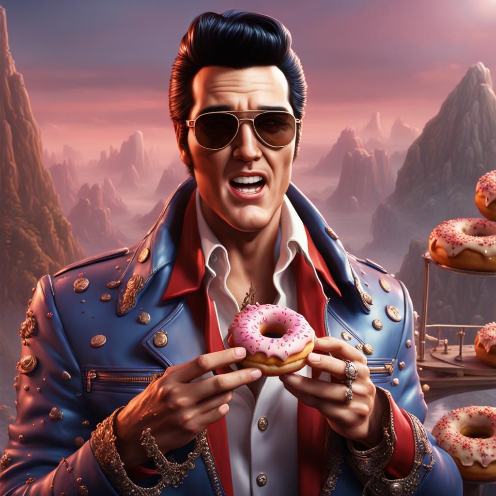 Elvis Presley Eating a Donut in Detailed Matte Painting