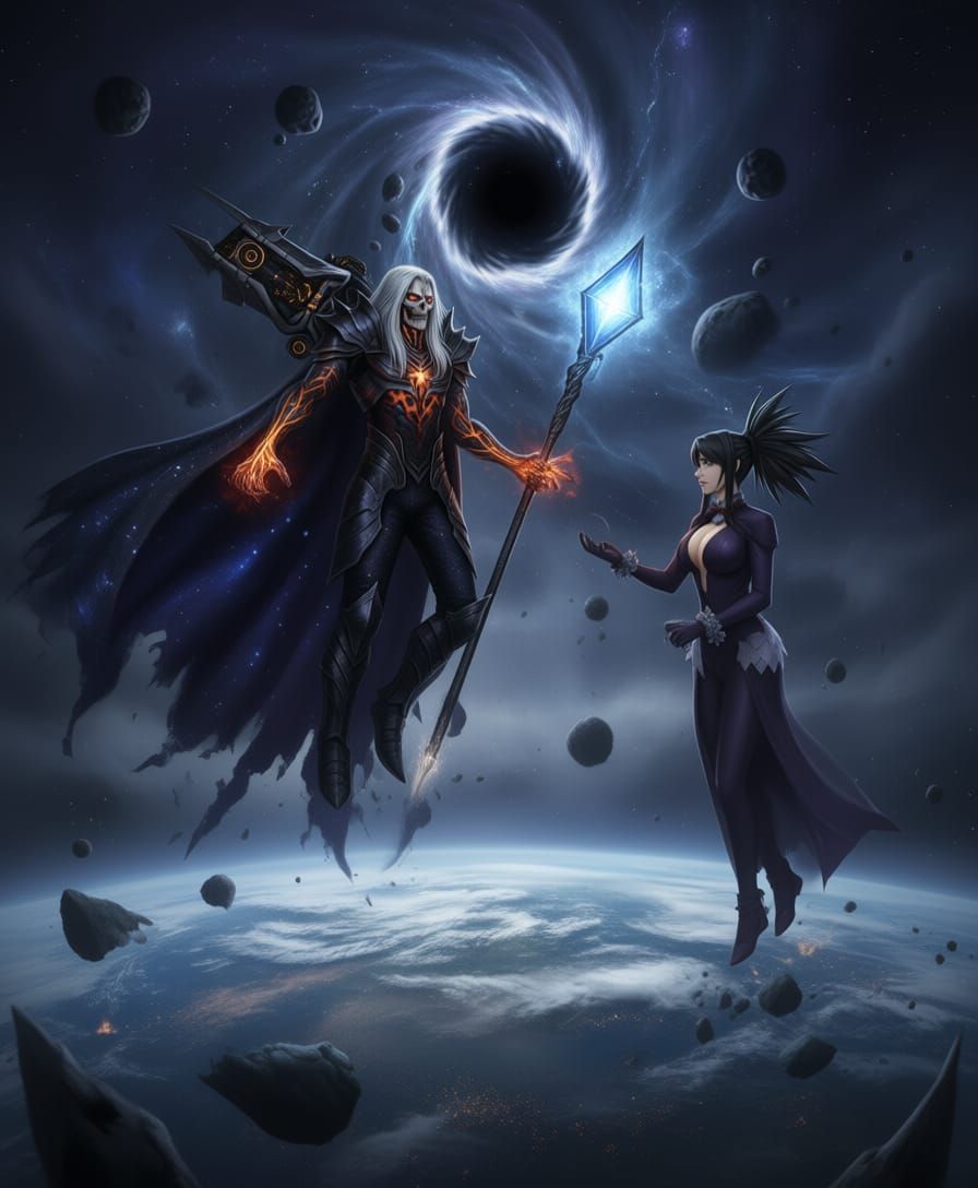 Skeletal Sorcerer Embodies Evil in Cosmic Battle