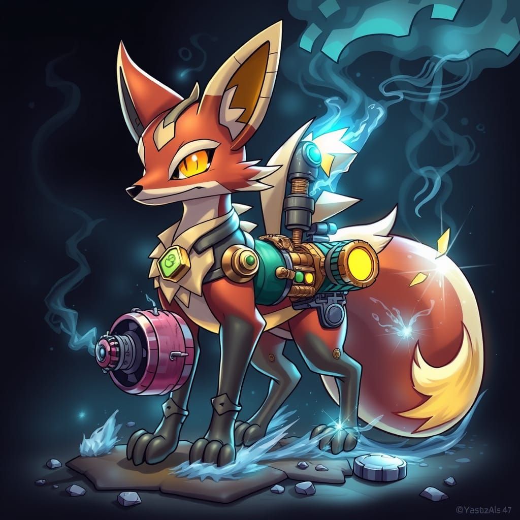 Steampunk Fox Pokémon in Gear-Infused Armor