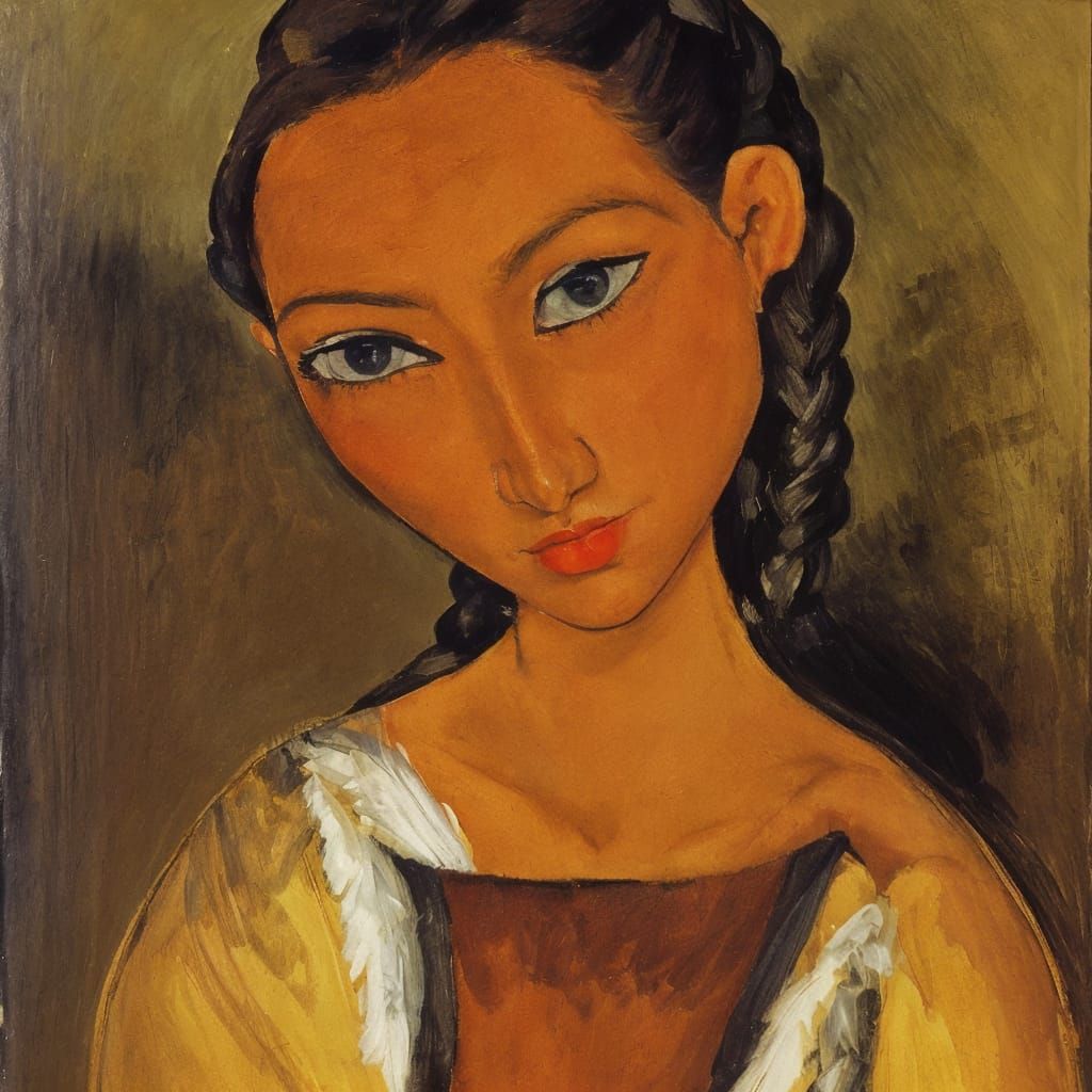 Earth-Toned Portrait in the Style of Amedeo Modigliani and F...