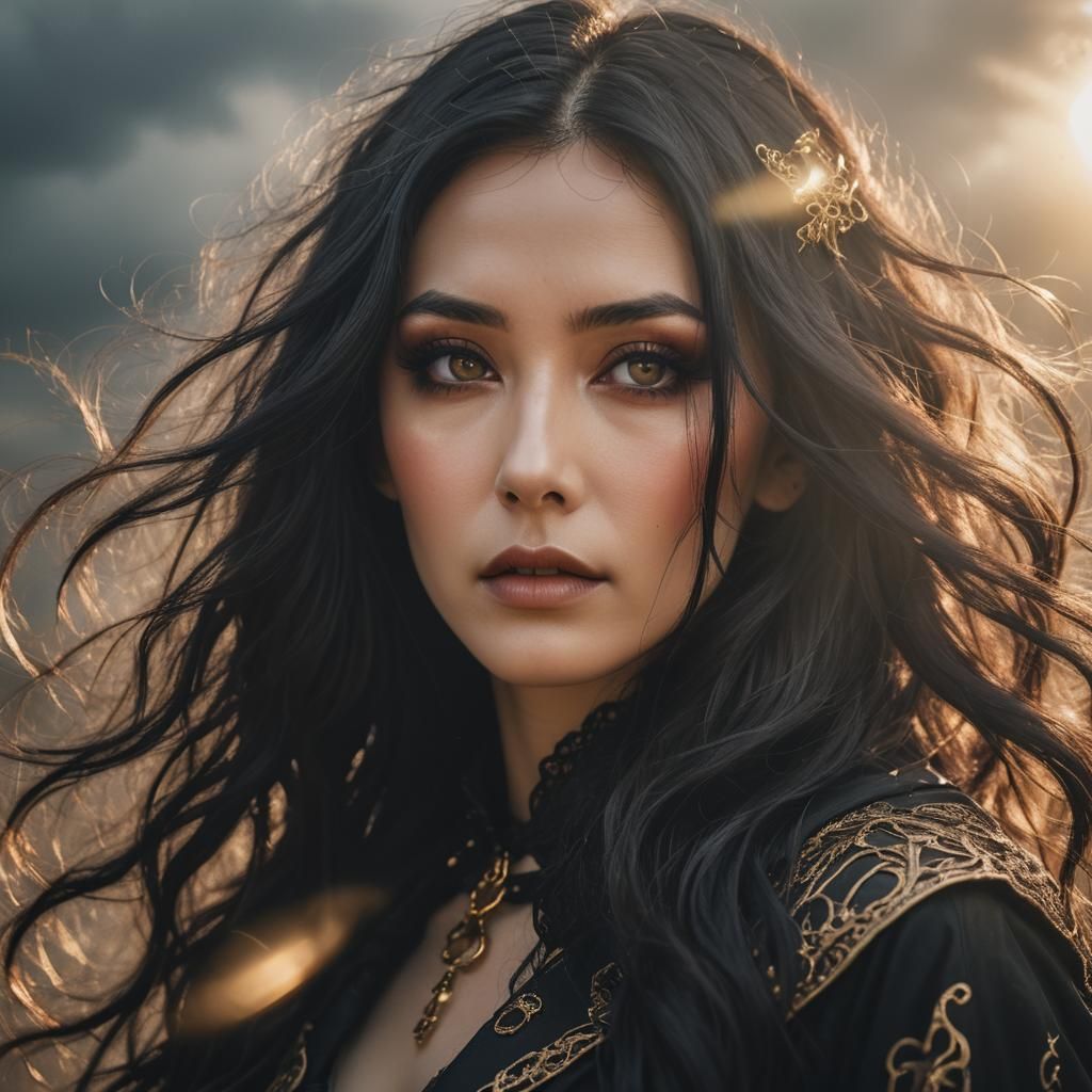 Ethereal Gothic Woman in Divine Sunlight