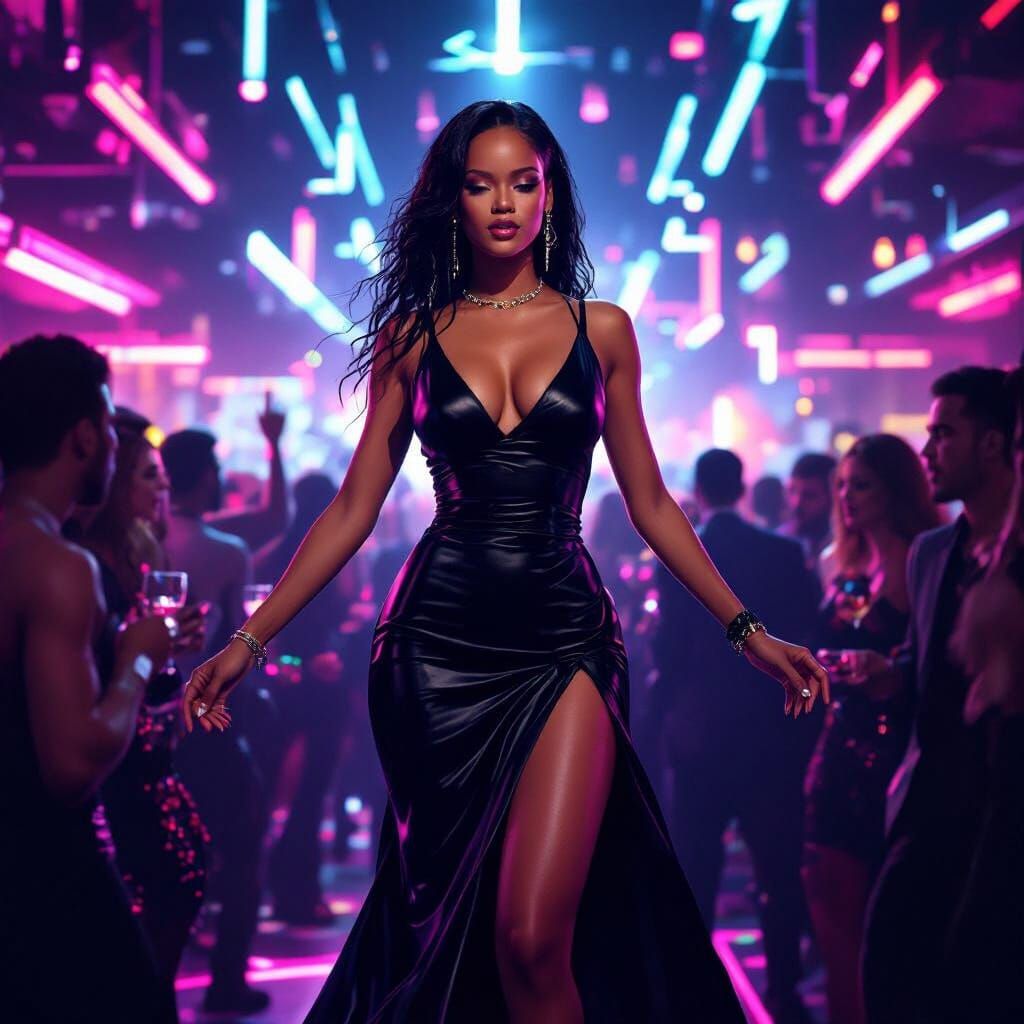 Rihanna in Futuristic Nightclub, Neon Lights