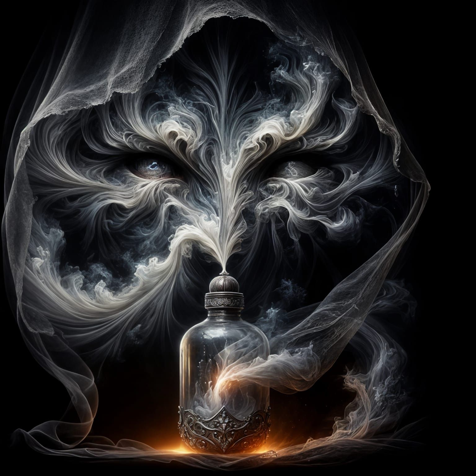 Mystical Face Emerges from Antique Bottle