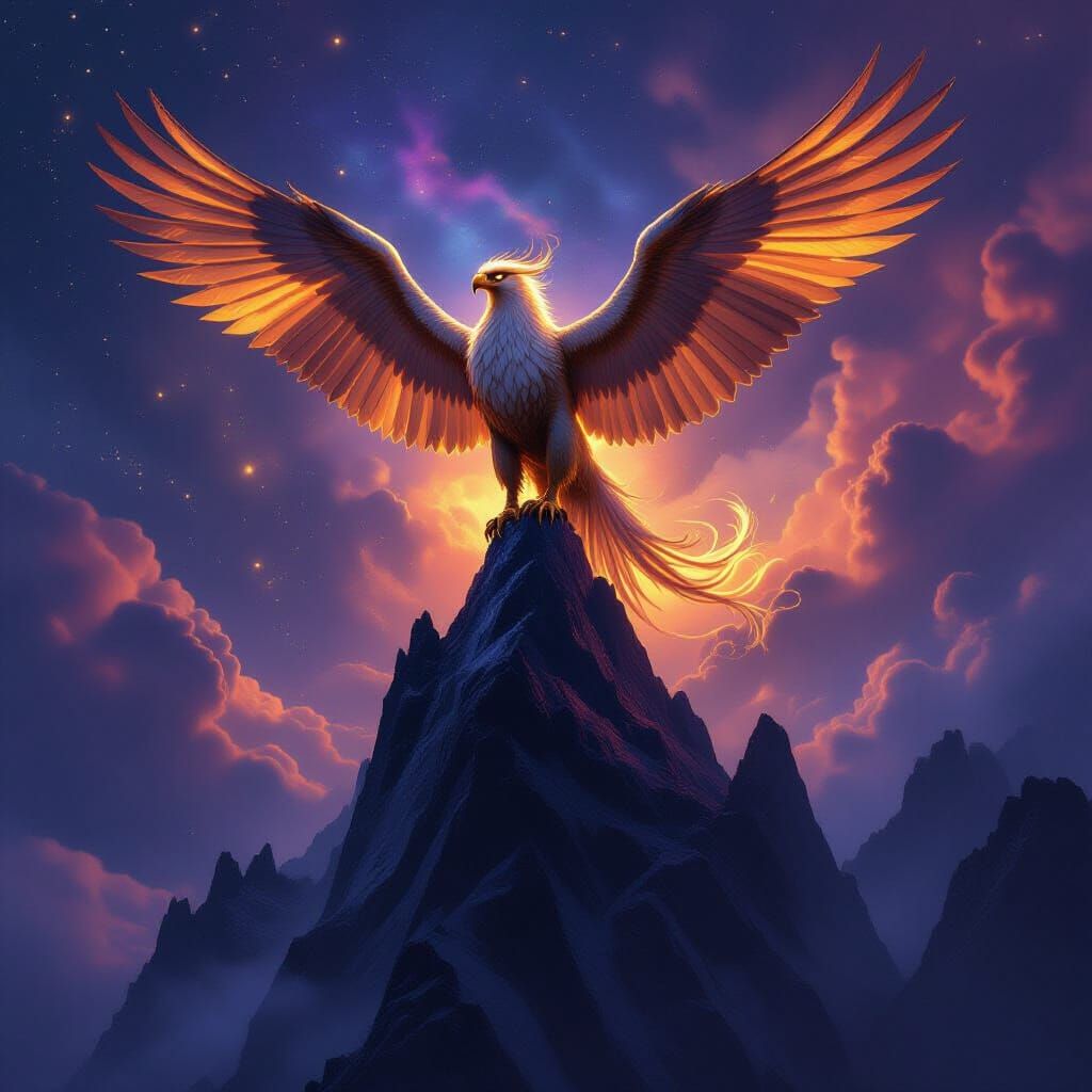 Majestic Griffin of Molten Gold on Obsidian Peak