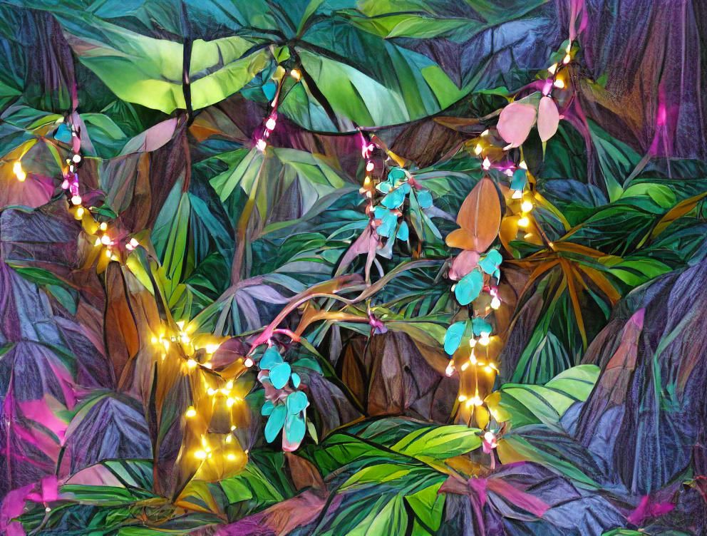 Lush Tropical Rainforest Aglow with Fairy Lights