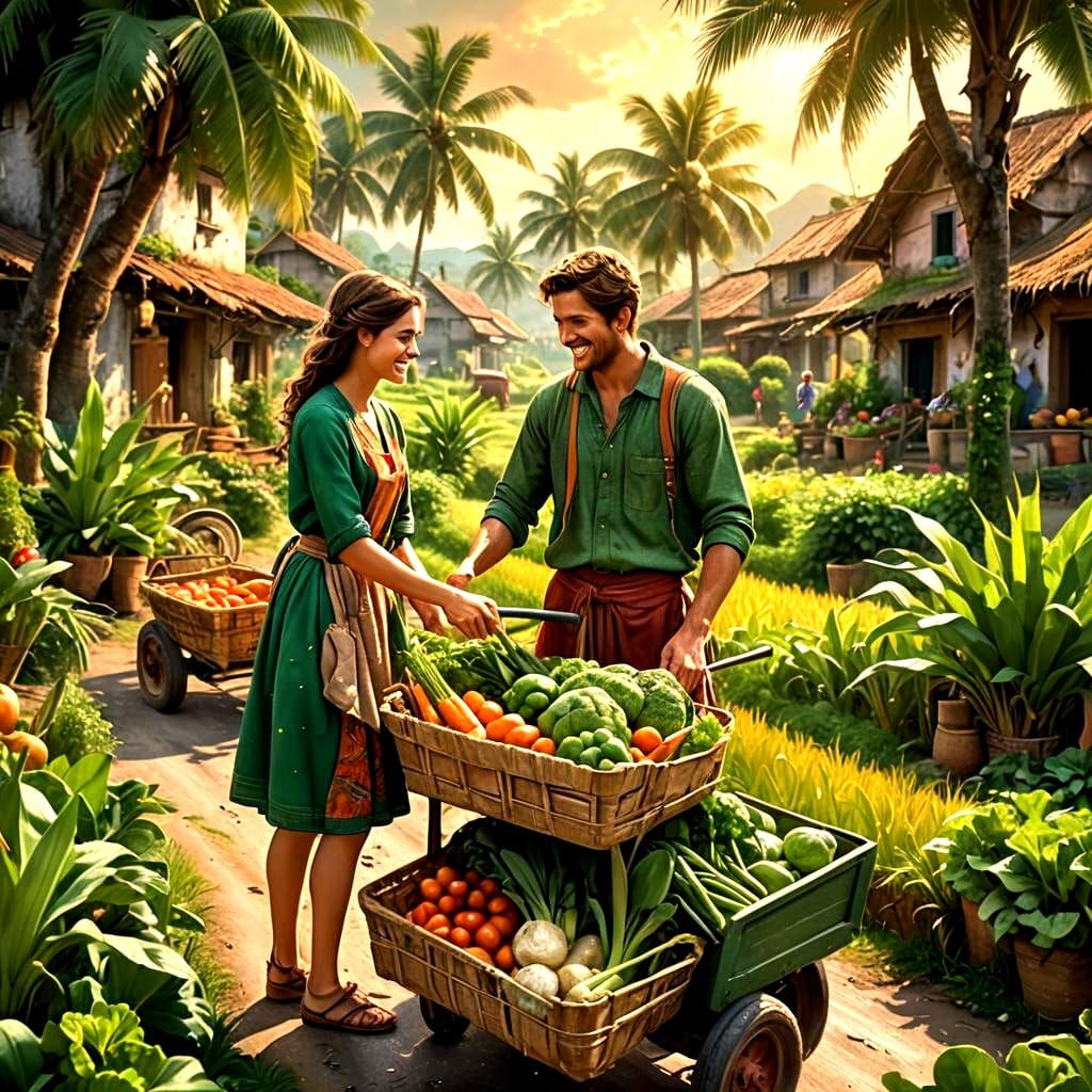 Idyllic Village Couples in Detailed Matte Painting