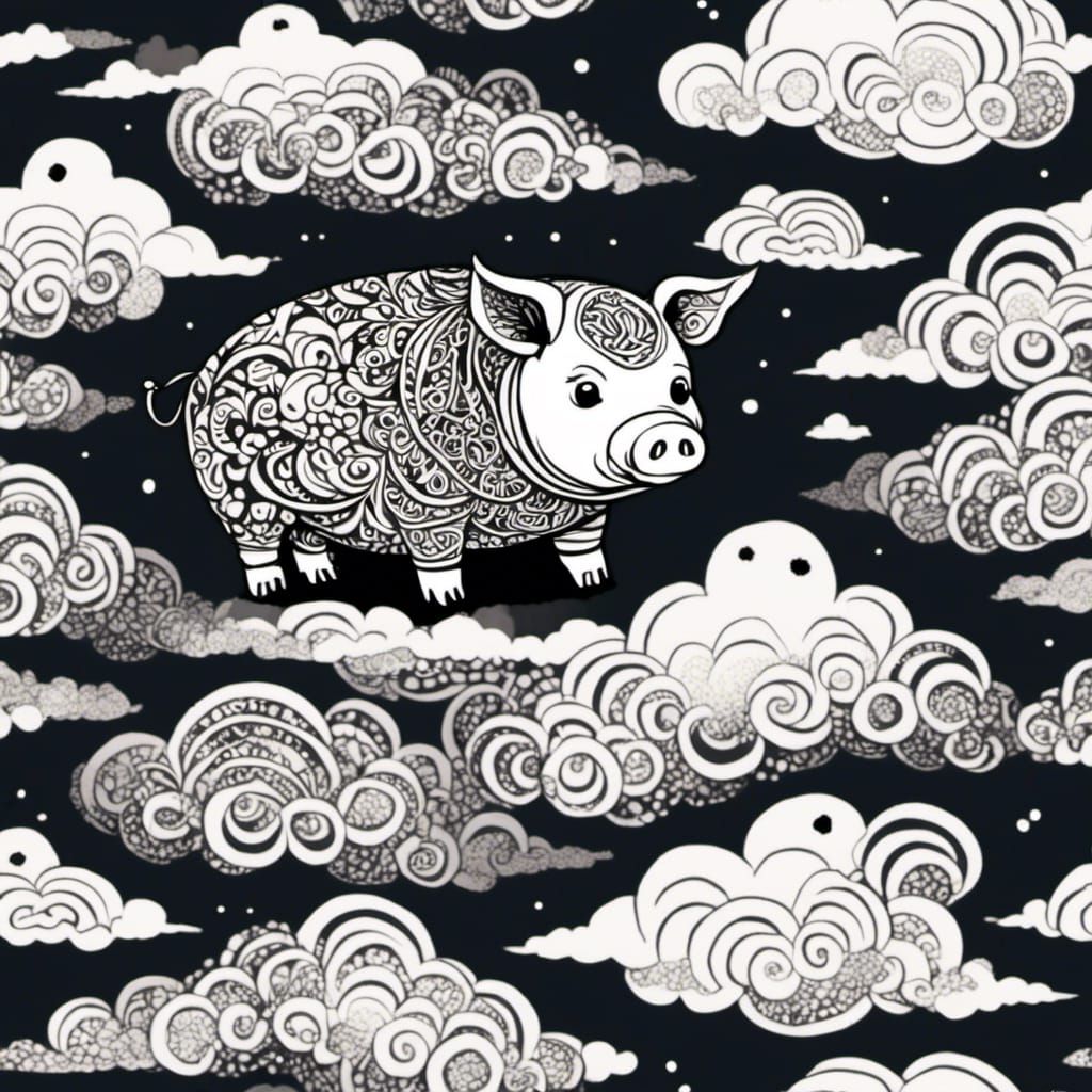 Flying Robot Pig in the Clouds Illustration