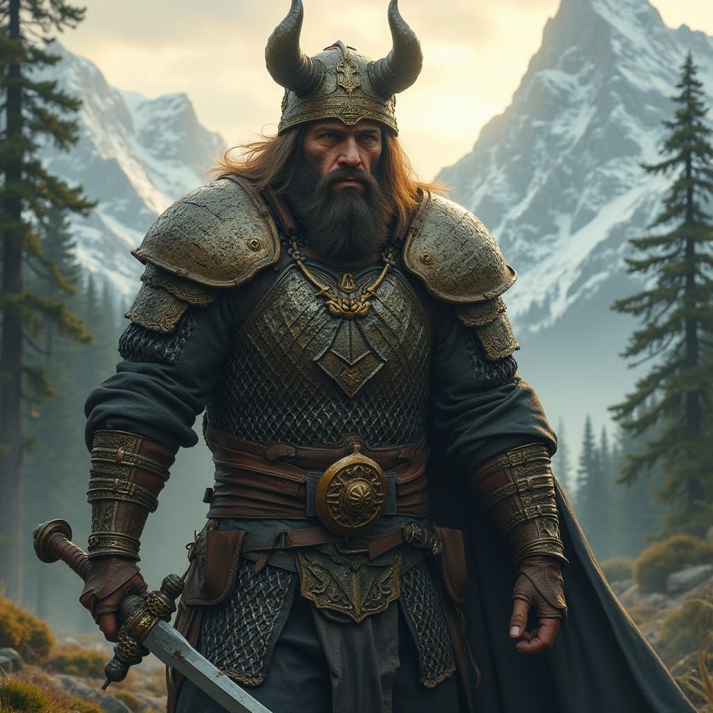 Fierce Warrior in Scalemail Armor Wields Greatsword