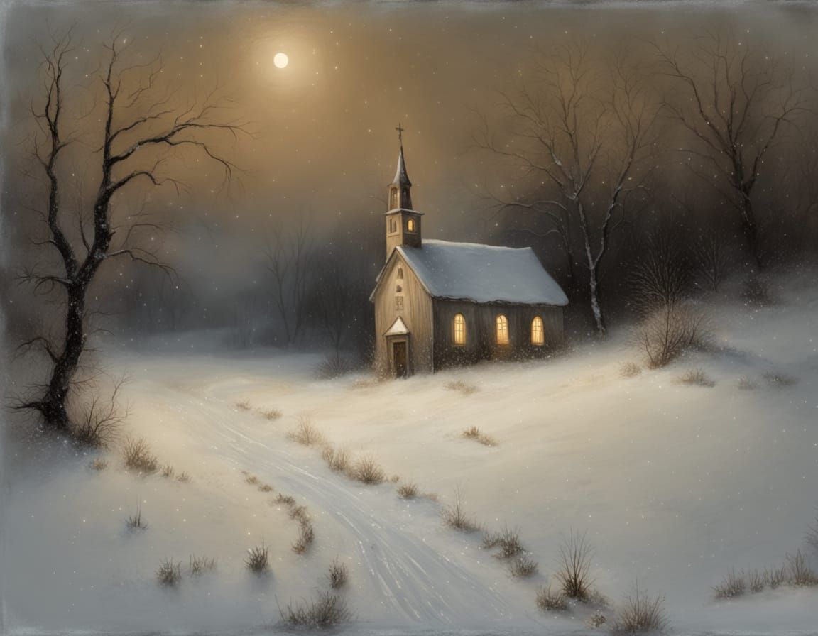 Snowy Landscape Painting in Poetic Realism Style