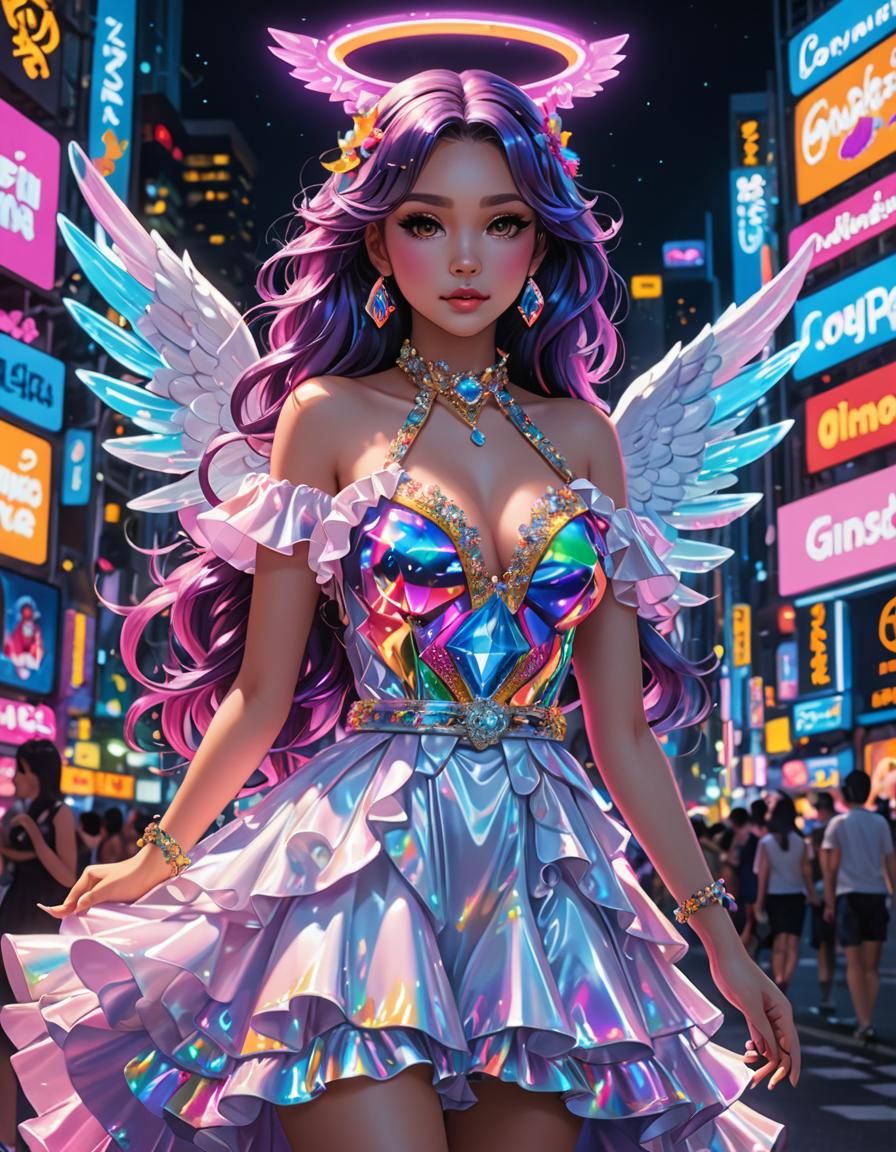 Neon Angel in Dreamy Anime Style