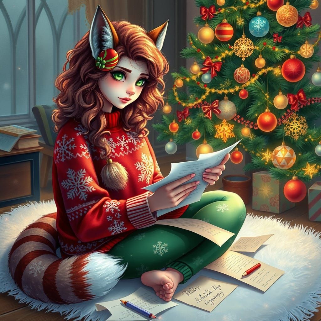 Enchanted Christmas Siren with Emerald Eyes