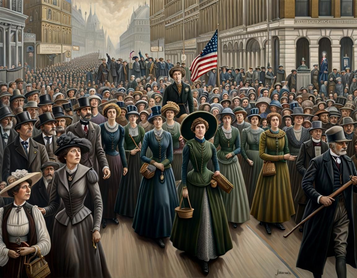 Emmeline Pankhurst, suffragette, leading a women's march