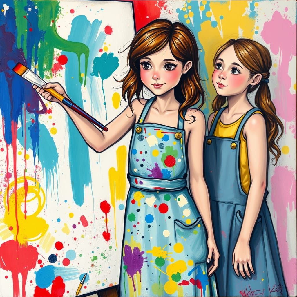 Alice's Vibrant Painting Session Guided by Luminara