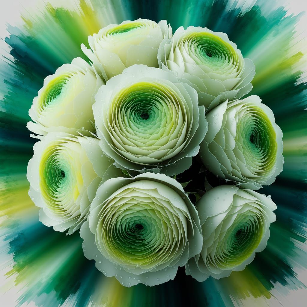 Green Roses in Dew, Art Nouveau Style Close-Up