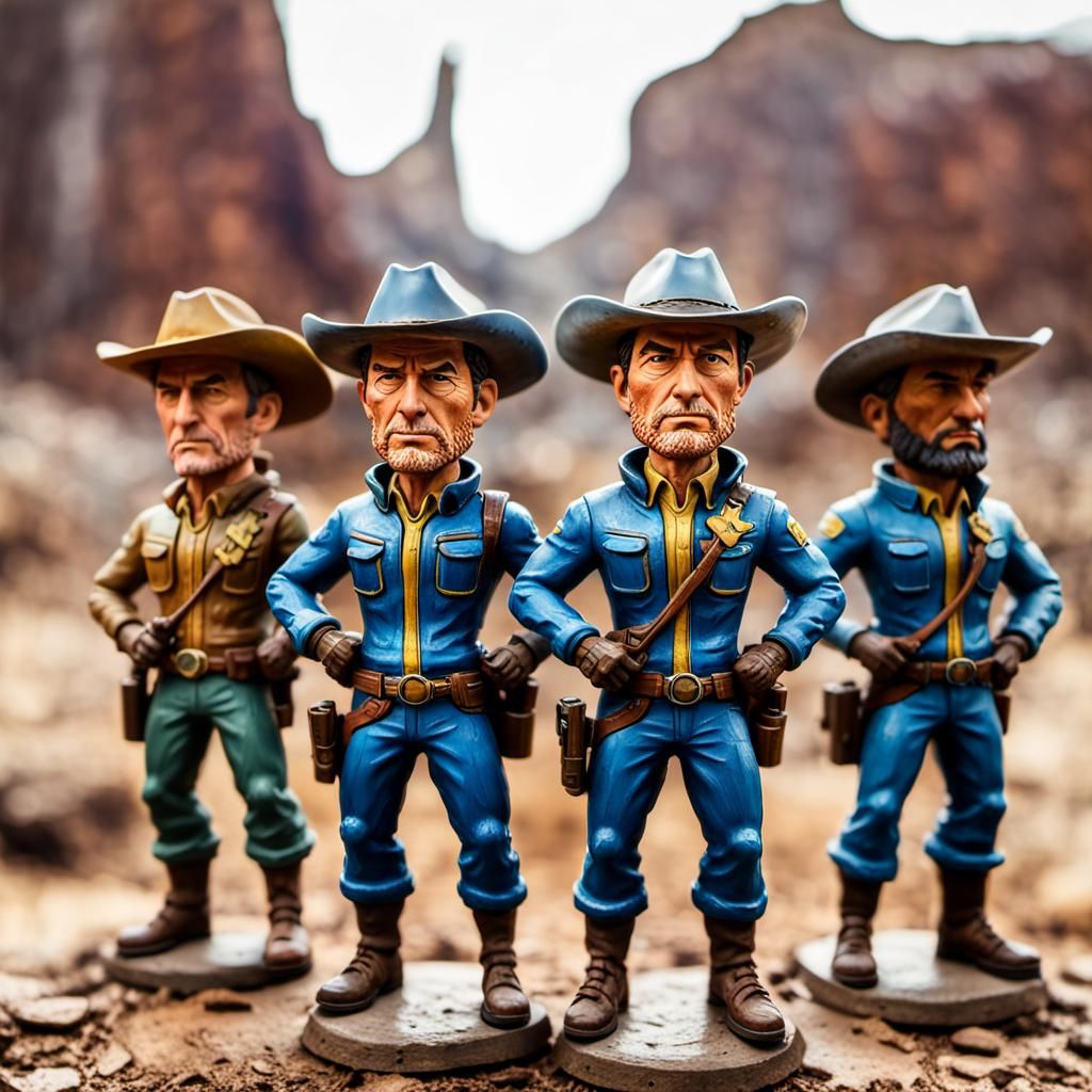 Post-Apocalyptic Cowboy Minutemen Bobbleheads in Psychedelic...