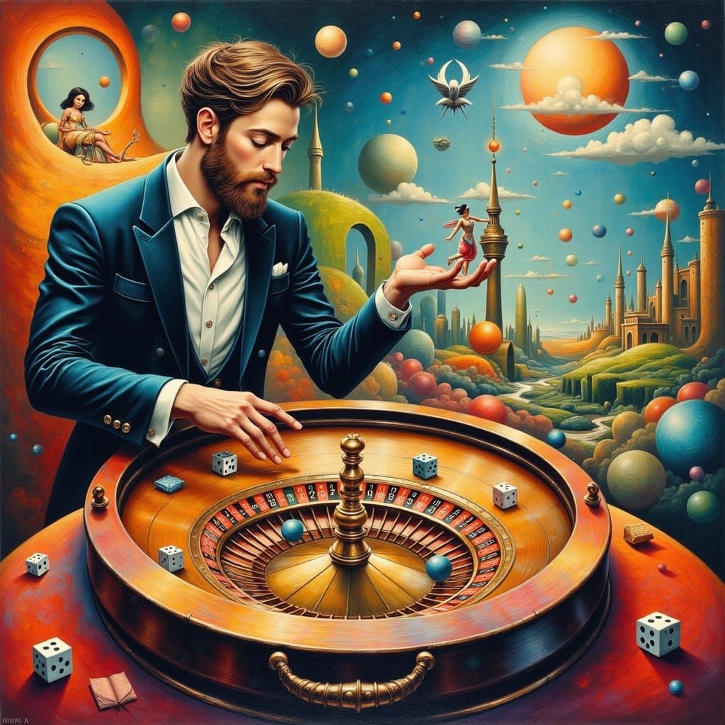 Surreal Roulette Scene in Magritte Style
